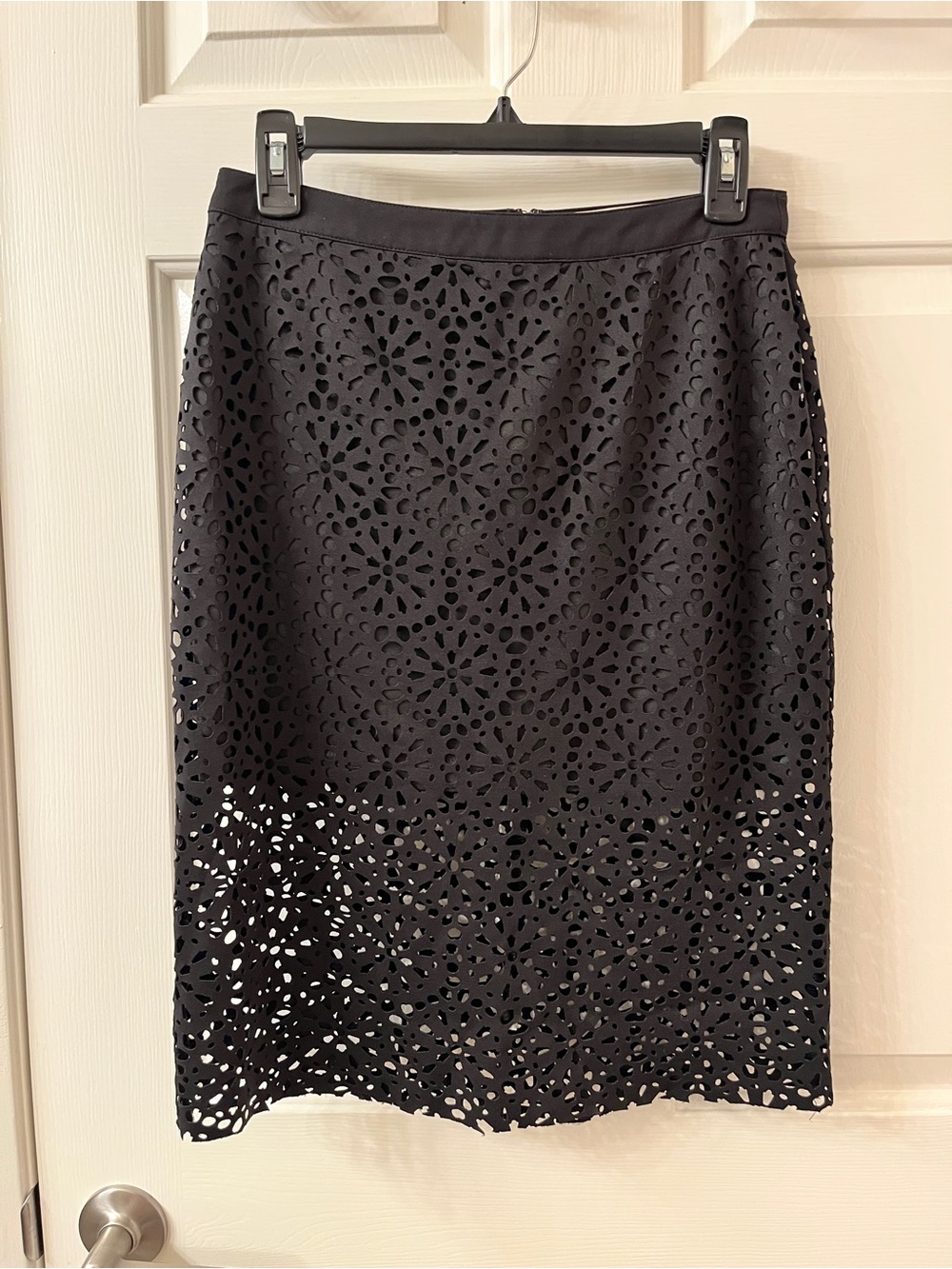 Joa Black Laser-Cut Floral Pencil Skirt